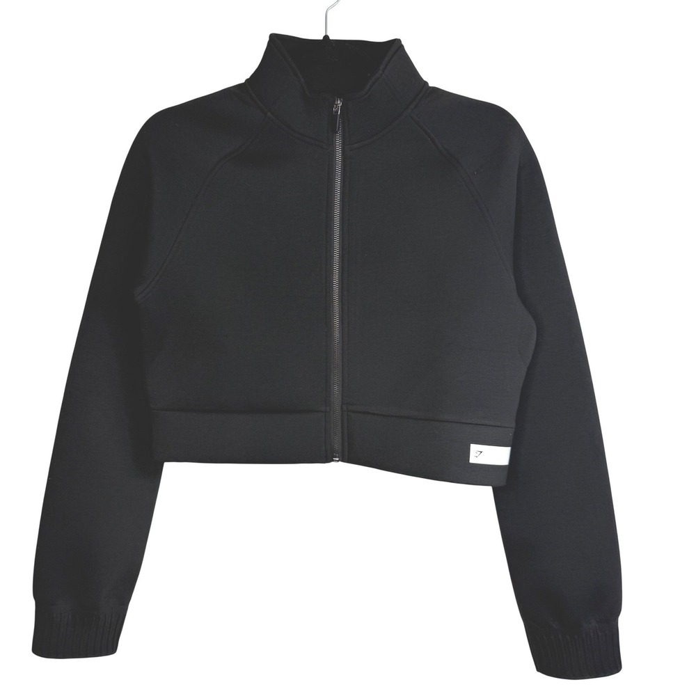 GymShark Small Black Cropped Full Zip Up Jacketβ Athleisure Mock Neck